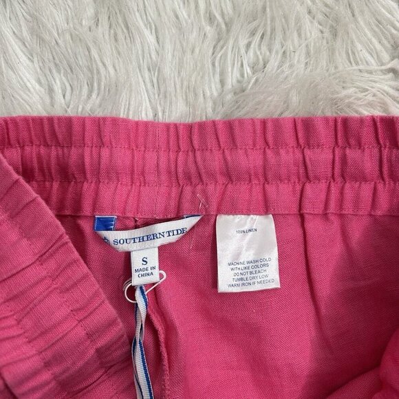Southern Tide New 100% Pink Linen Wide Leg Pant Elastic Waist Drawstring Size S - Picture 7 of 12